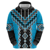 Sky Blue Niho Taniwha Mix Poutama Zip Hoodie Unique Taniko Aotearoa