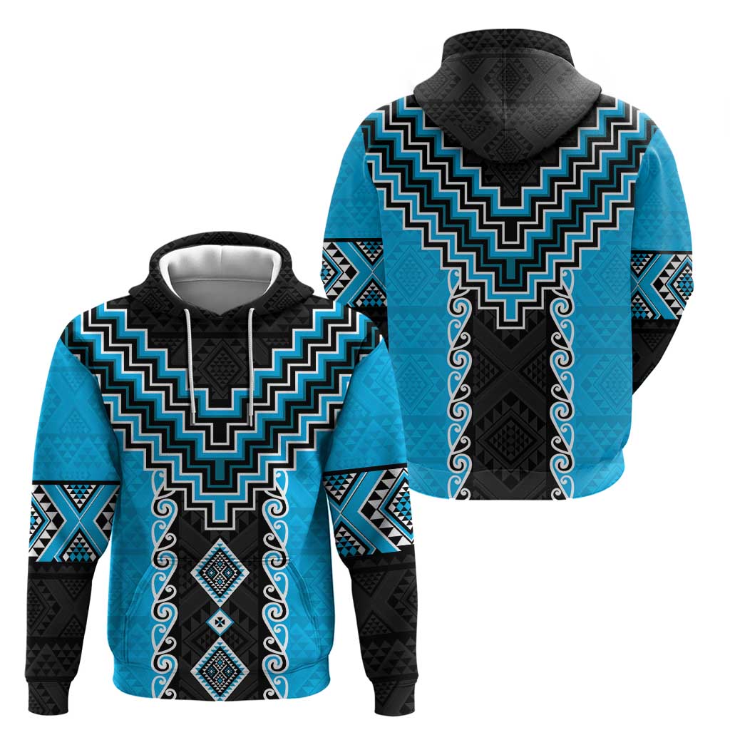 Sky Blue Niho Taniwha Mix Poutama Zip Hoodie Unique Taniko Aotearoa