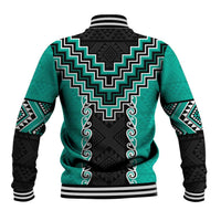 Teal Niho Taniwha Mix Poutama Baseball Jacket Unique Taniko Aotearoa LT01 - Polynesian Pride