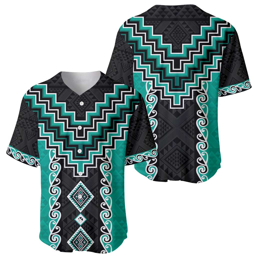Teal Niho Taniwha Mix Poutama Baseball Jersey Unique Taniko Aotearoa