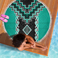 Teal Niho Taniwha Mix Poutama Beach Blanket Unique Taniko Aotearoa LT01 - Polynesian Pride