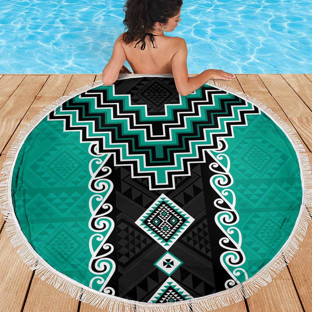 Teal Niho Taniwha Mix Poutama Beach Blanket Unique Taniko Aotearoa LT01 - Polynesian Pride
