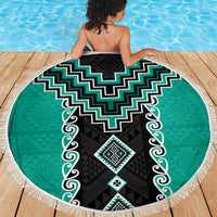 Teal Niho Taniwha Mix Poutama Beach Blanket Unique Taniko Aotearoa LT01 - Polynesian Pride