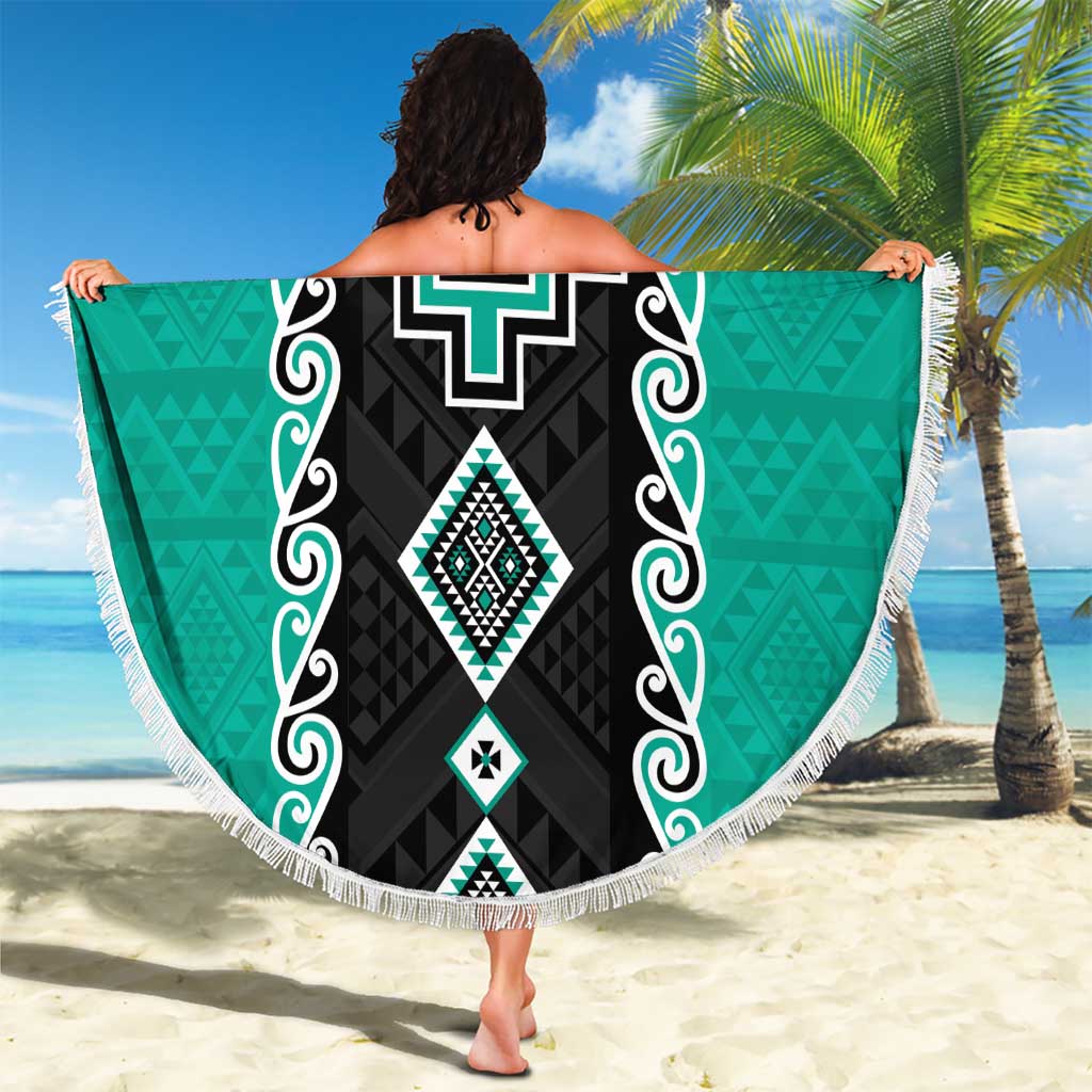 Teal Niho Taniwha Mix Poutama Beach Blanket Unique Taniko Aotearoa LT01 - Polynesian Pride