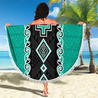Teal Niho Taniwha Mix Poutama Beach Blanket Unique Taniko Aotearoa LT01 - Polynesian Pride