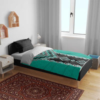 Teal Niho Taniwha Mix Poutama Bedding Set Unique Taniko Aotearoa