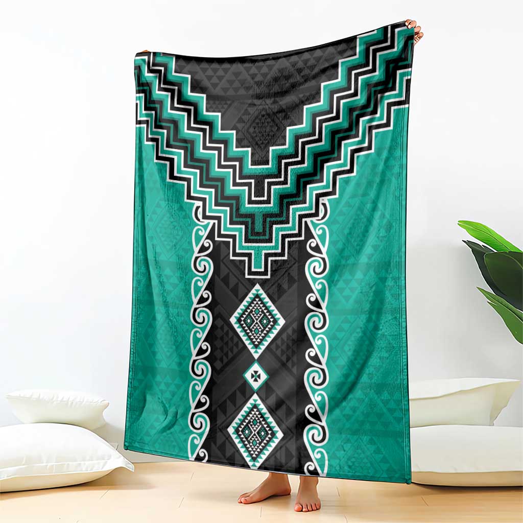 Teal Niho Taniwha Mix Poutama Blanket Unique Taniko Aotearoa LT01 - Polynesian Pride