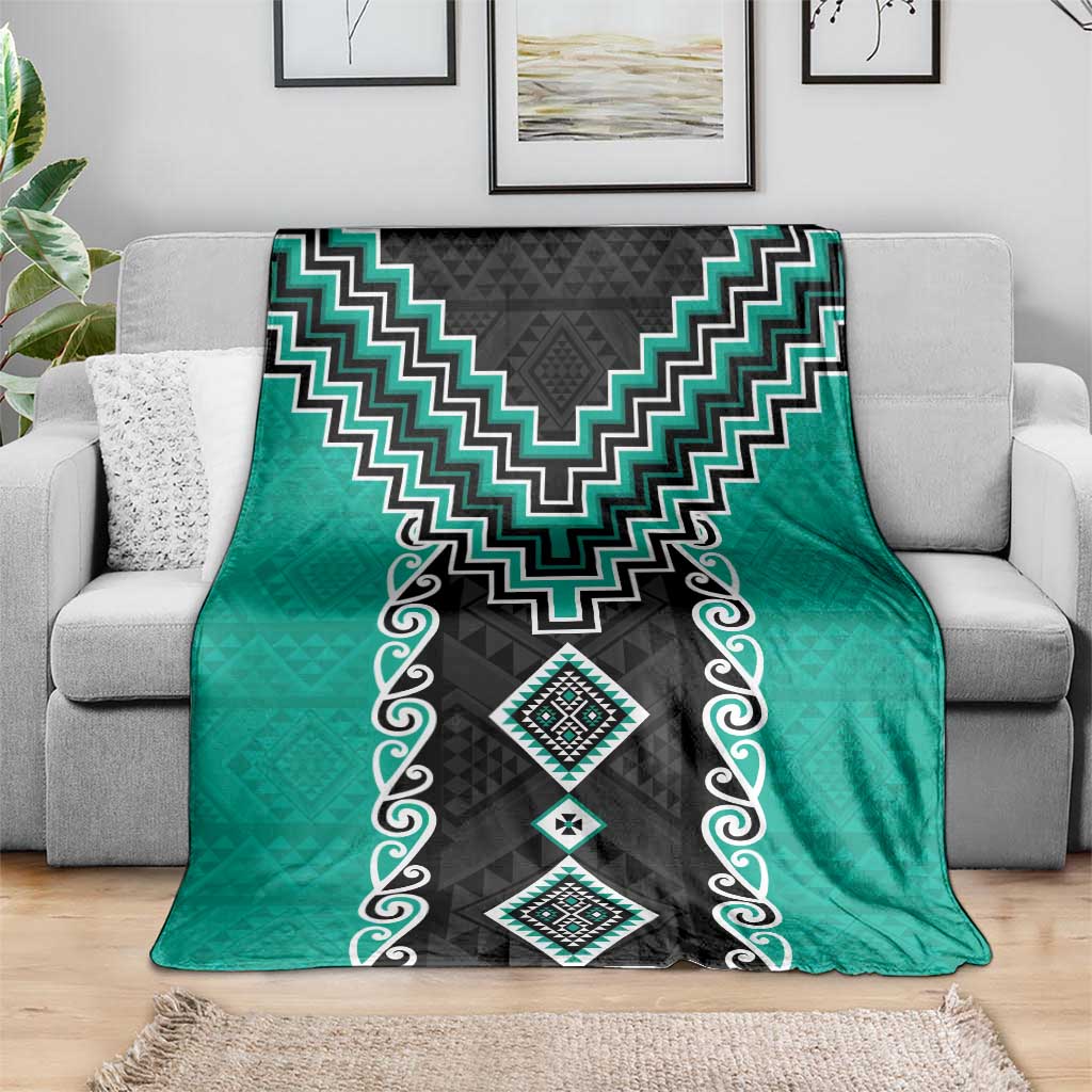 Teal Niho Taniwha Mix Poutama Blanket Unique Taniko Aotearoa LT01 - Polynesian Pride
