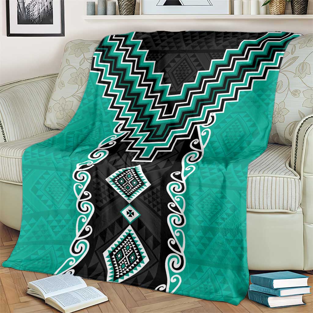 Teal Niho Taniwha Mix Poutama Blanket Unique Taniko Aotearoa LT01 - Polynesian Pride