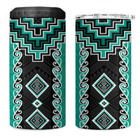 Teal Niho Taniwha Mix Poutama 4 in 1 Can Cooler Tumbler Unique Taniko Aotearoa LT01 One Size: 16 oz Teal - Polynesian Pride