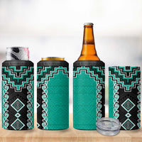 Teal Niho Taniwha Mix Poutama 4 in 1 Can Cooler Tumbler Unique Taniko Aotearoa LT01 - Polynesian Pride