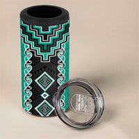 Teal Niho Taniwha Mix Poutama 4 in 1 Can Cooler Tumbler Unique Taniko Aotearoa LT01 - Polynesian Pride