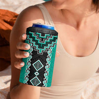 Teal Niho Taniwha Mix Poutama 4 in 1 Can Cooler Tumbler Unique Taniko Aotearoa LT01 - Polynesian Pride