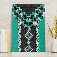 Teal Niho Taniwha Mix Poutama Canvas Wall Art Unique Taniko Aotearoa LT01 Without Frame Teal - Polynesian Pride