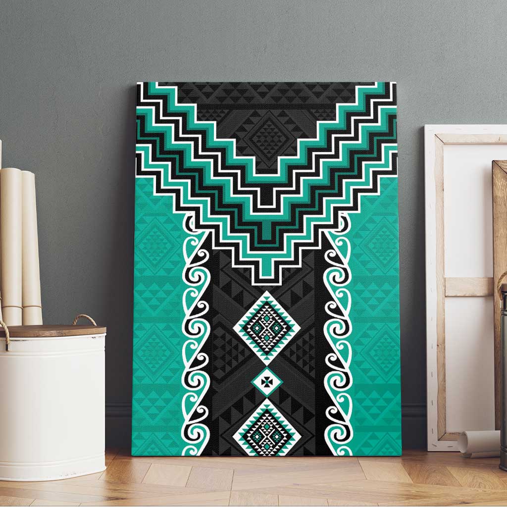 Teal Niho Taniwha Mix Poutama Canvas Wall Art Unique Taniko Aotearoa LT01 - Polynesian Pride