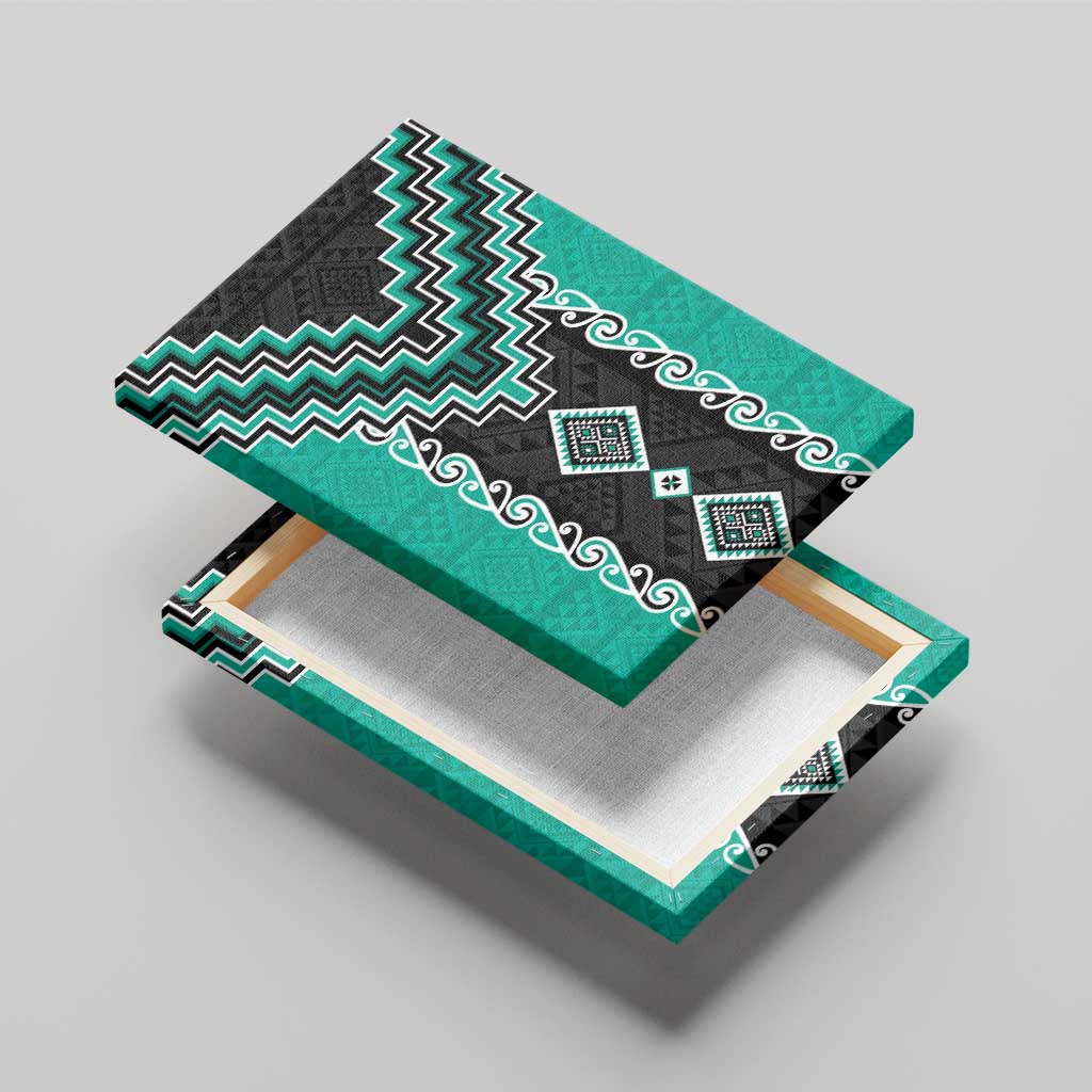 Teal Niho Taniwha Mix Poutama Canvas Wall Art Unique Taniko Aotearoa LT01 - Polynesian Pride
