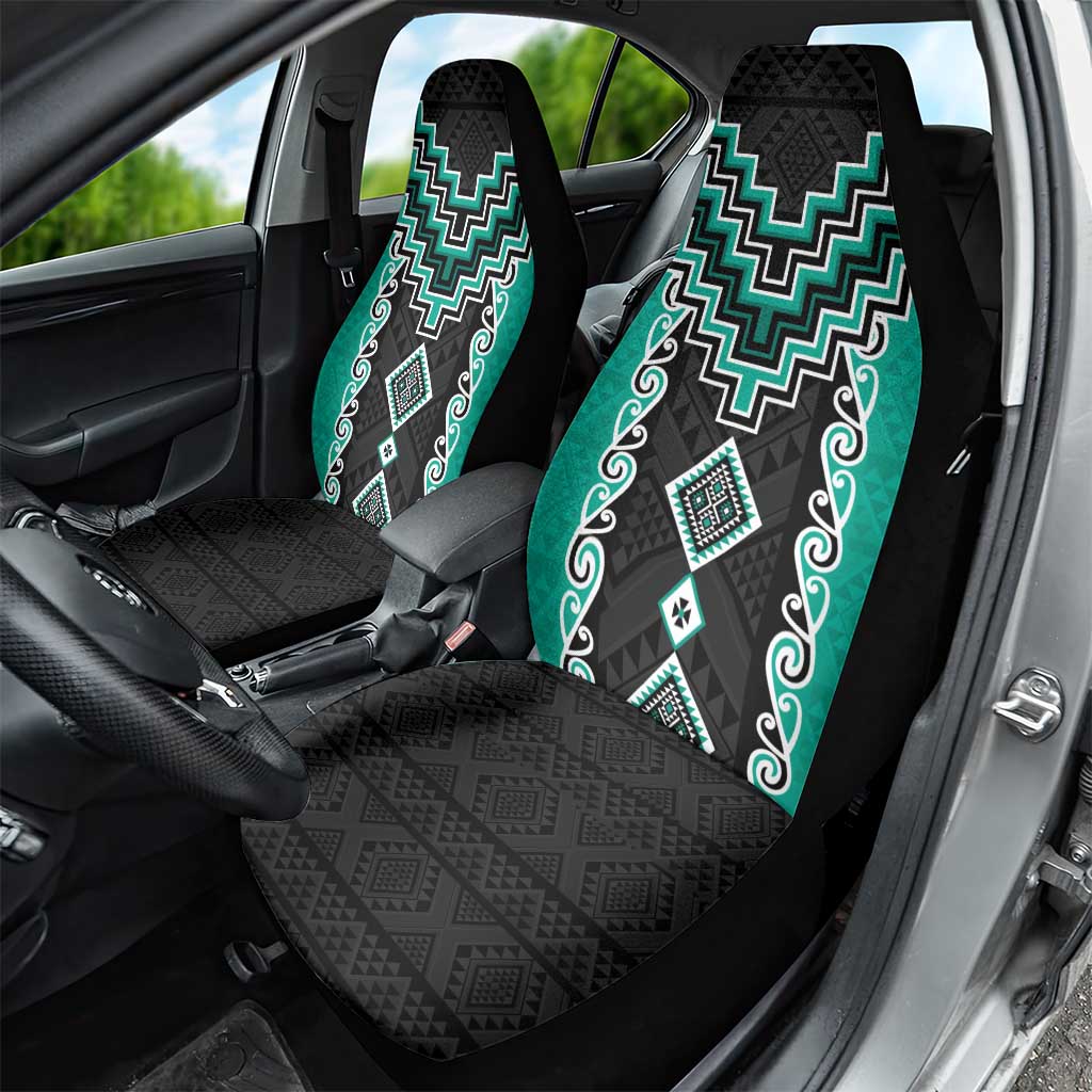 Teal Niho Taniwha Mix Poutama Car Seat Cover Unique Taniko Aotearoa