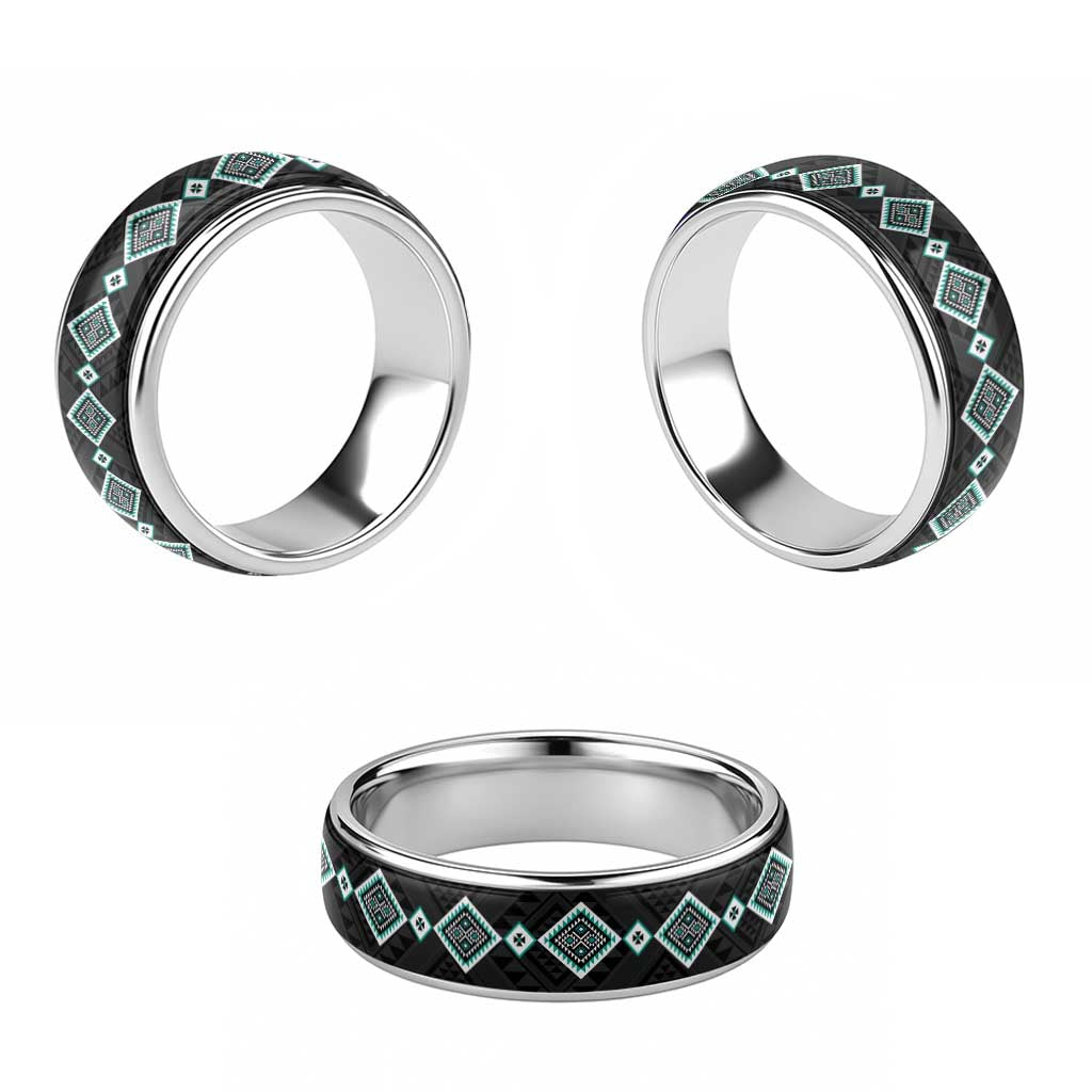 Teal Niho Taniwha Mix Poutama Classic Ring Unique Taniko Aotearoa - Polynesian Pride