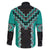 Teal Niho Taniwha Mix Poutama Family Matching Off The Shoulder Long Sleeve Dress and Hawaiian Shirt Unique Taniko Aotearoa