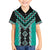 Teal Niho Taniwha Mix Poutama Family Matching Off The Shoulder Long Sleeve Dress and Hawaiian Shirt Unique Taniko Aotearoa