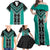 Teal Niho Taniwha Mix Poutama Family Matching Off Shoulder Maxi Dress and Hawaiian Shirt Unique Taniko Aotearoa