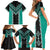 Teal Niho Taniwha Mix Poutama Family Matching Short Sleeve Bodycon Dress and Hawaiian Shirt Unique Taniko Aotearoa