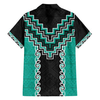 Teal Niho Taniwha Mix Poutama Family Matching Short Sleeve Bodycon Dress and Hawaiian Shirt Unique Taniko Aotearoa