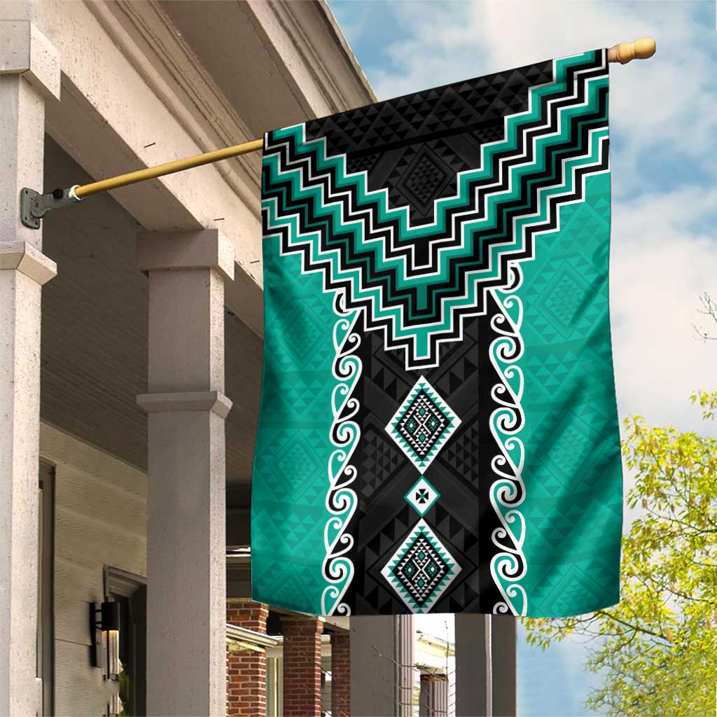 Teal Niho Taniwha Mix Poutama Garden Flag Unique Taniko Aotearoa