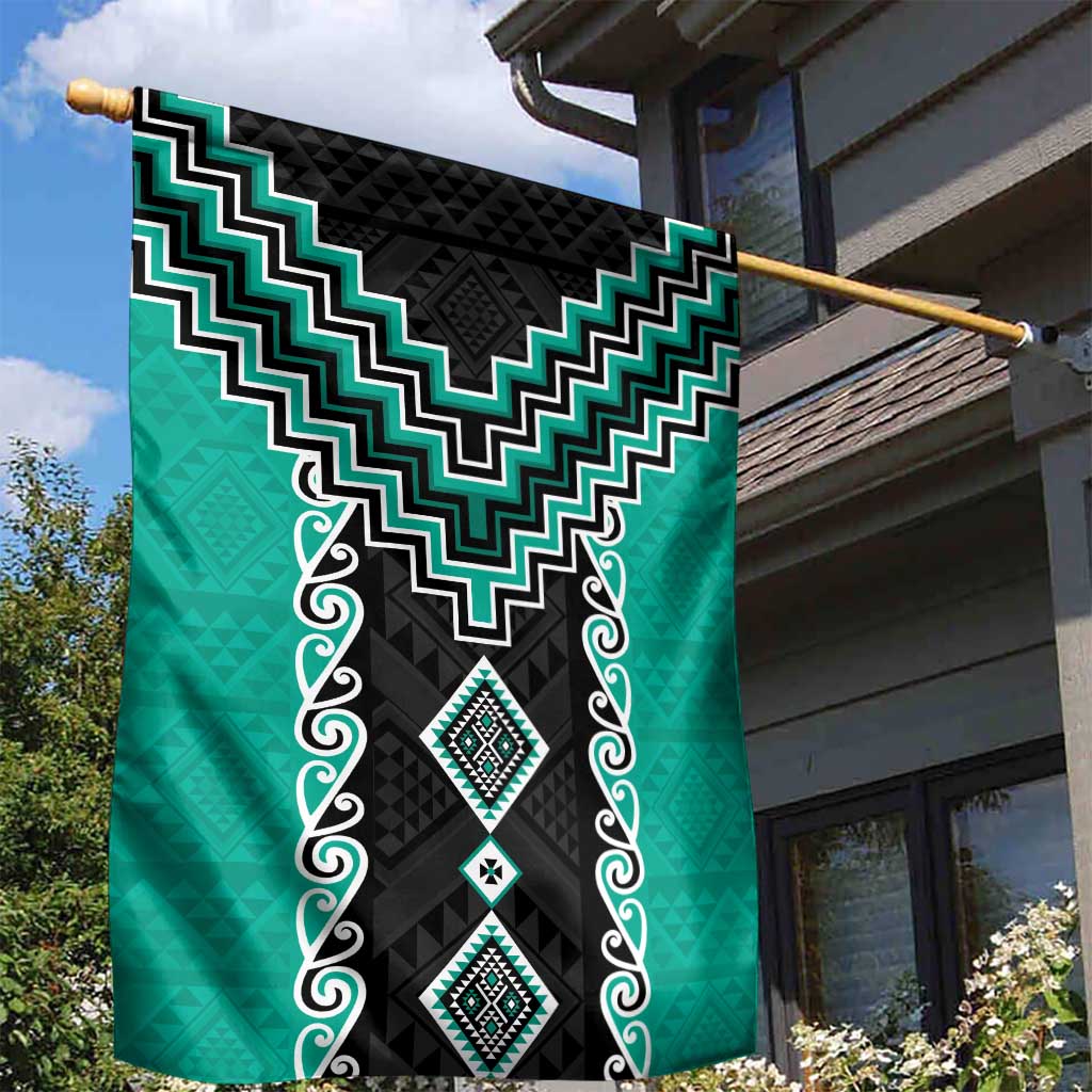 Teal Niho Taniwha Mix Poutama Garden Flag Unique Taniko Aotearoa LT01 - Polynesian Pride