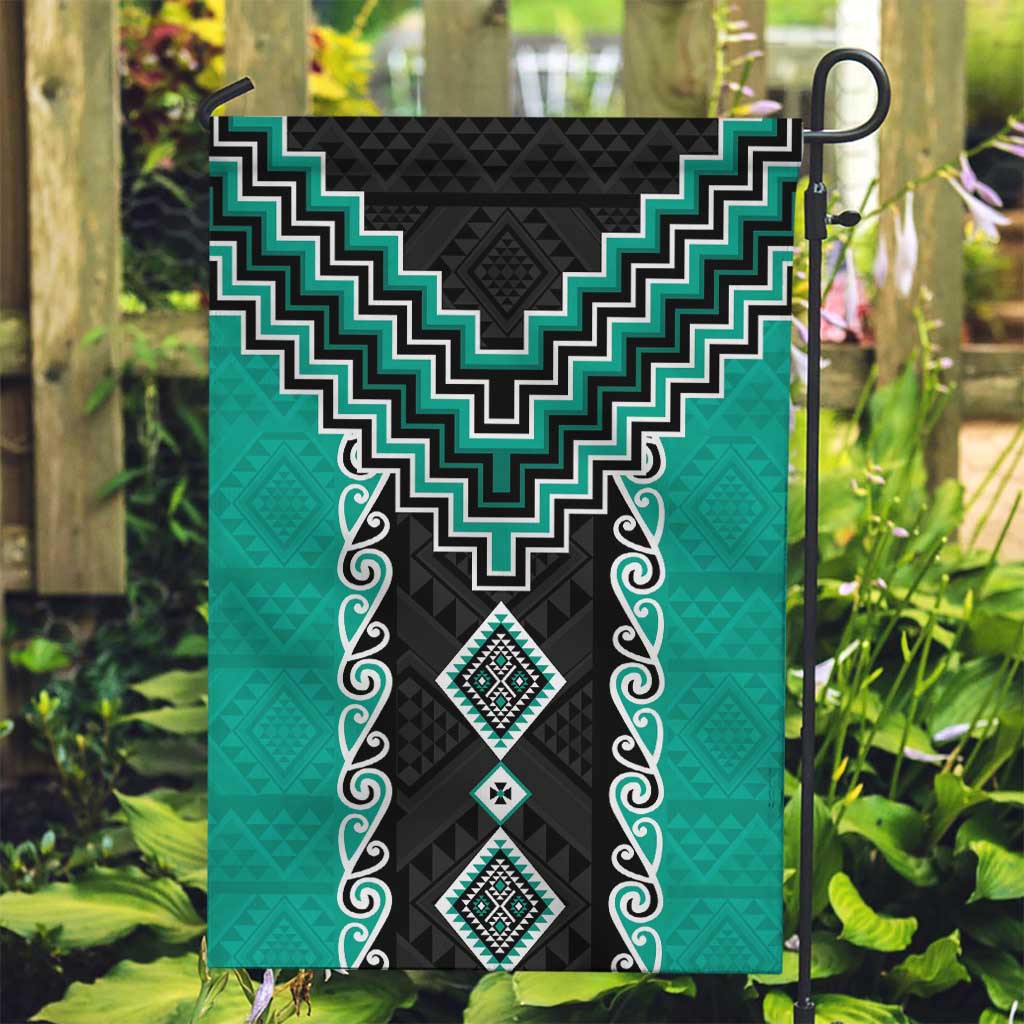 Teal Niho Taniwha Mix Poutama Garden Flag Unique Taniko Aotearoa LT01 Garden Flag Teal - Polynesian Pride