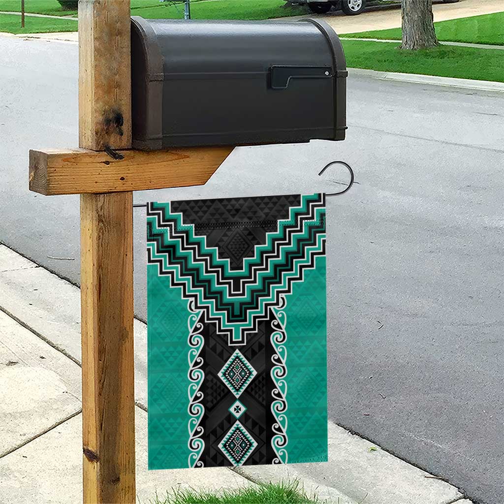 Teal Niho Taniwha Mix Poutama Garden Flag Unique Taniko Aotearoa LT01 - Polynesian Pride