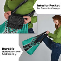 Teal Niho Taniwha Mix Poutama Grocery Bag Unique Taniko Aotearoa