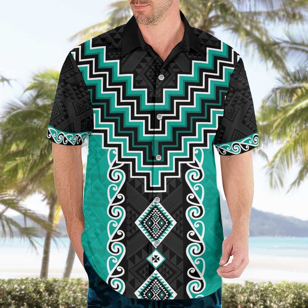 Teal Niho Taniwha Mix Poutama Hawaiian Shirt Unique Taniko Aotearoa LT01 - Polynesian Pride