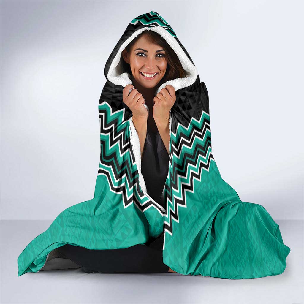 Teal Niho Taniwha Mix Poutama Hooded Blanket Unique Taniko Aotearoa LT01 - Polynesian Pride
