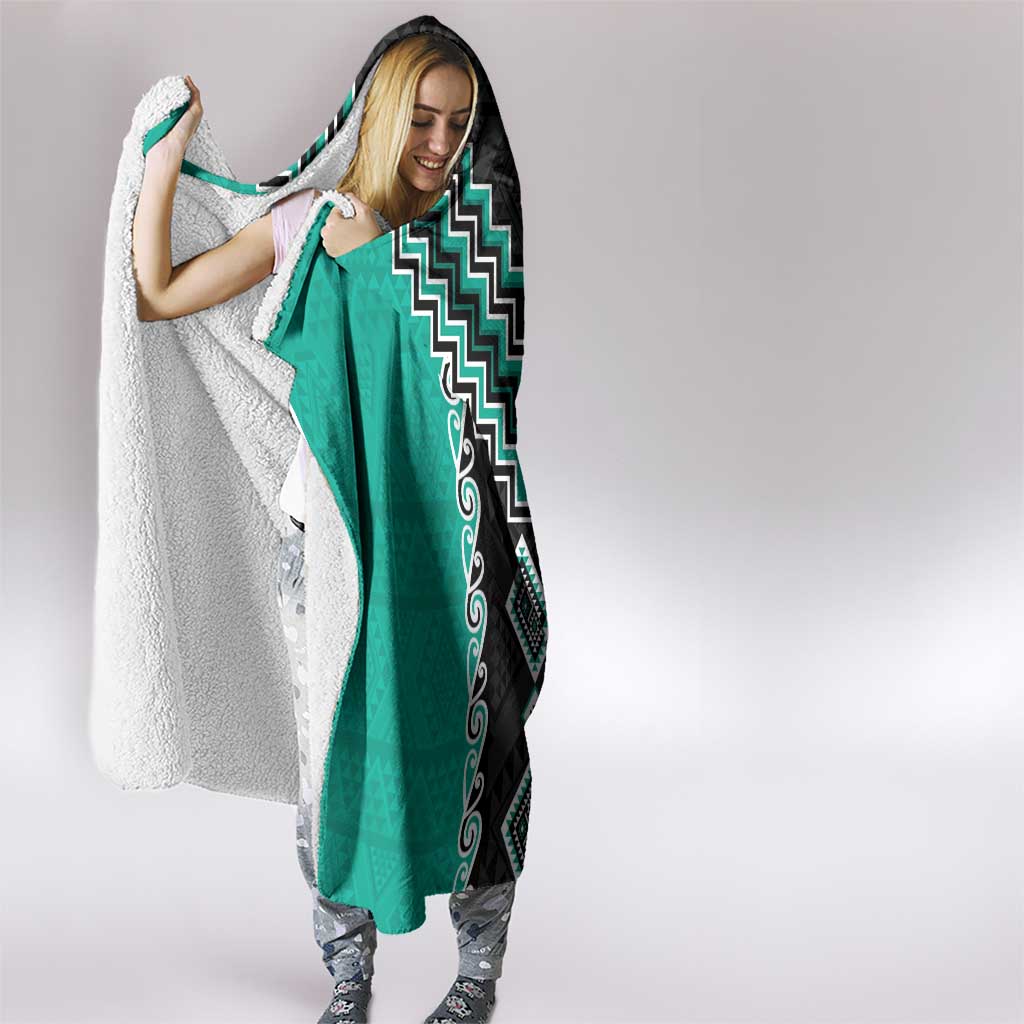 Teal Niho Taniwha Mix Poutama Hooded Blanket Unique Taniko Aotearoa LT01 - Polynesian Pride