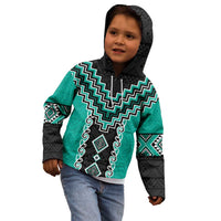 Teal Niho Taniwha Mix Poutama Kid Hoodie Unique Taniko Aotearoa