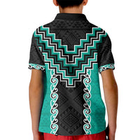 Teal Niho Taniwha Mix Poutama Kid Polo Shirt Unique Taniko Aotearoa