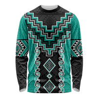 Teal Niho Taniwha Mix Poutama Long Sleeve Shirt Unique Taniko Aotearoa LT01 Unisex Teal - Polynesian Pride
