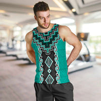 Teal Niho Taniwha Mix Poutama Men Tank Top Unique Taniko Aotearoa LT01 Teal - Polynesian Pride