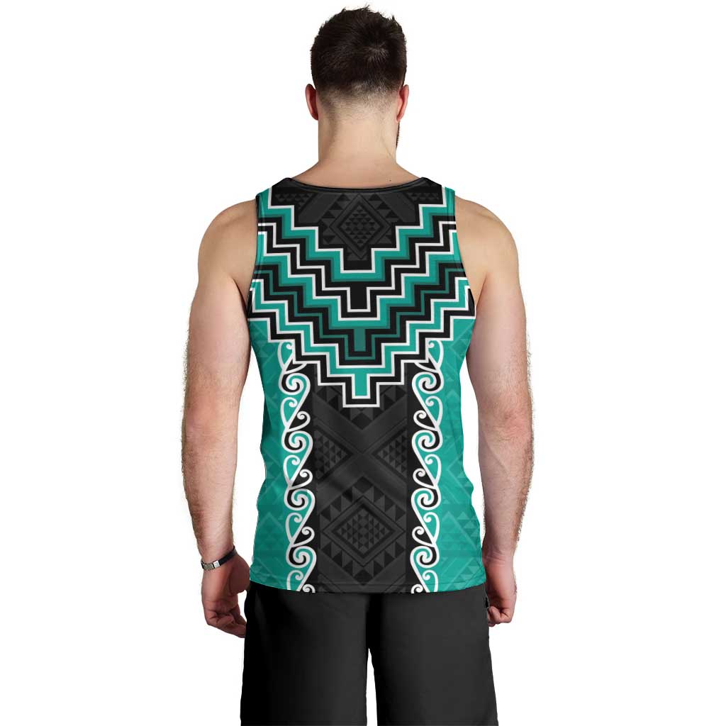 Teal Niho Taniwha Mix Poutama Men Tank Top Unique Taniko Aotearoa LT01 - Polynesian Pride