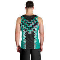 Teal Niho Taniwha Mix Poutama Men Tank Top Unique Taniko Aotearoa LT01 - Polynesian Pride