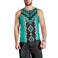Teal Niho Taniwha Mix Poutama Men Tank Top Unique Taniko Aotearoa LT01 - Polynesian Pride