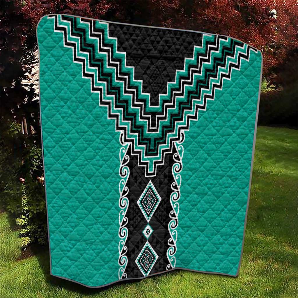 Teal Niho Taniwha Mix Poutama Quilt Unique Taniko Aotearoa