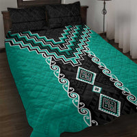 Teal Niho Taniwha Mix Poutama Quilt Bed Set Unique Taniko Aotearoa LT01 Teal - Polynesian Pride