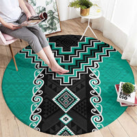 Teal Niho Taniwha Mix Poutama Round Carpet Unique Taniko Aotearoa
