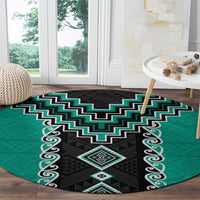 Teal Niho Taniwha Mix Poutama Round Carpet Unique Taniko Aotearoa