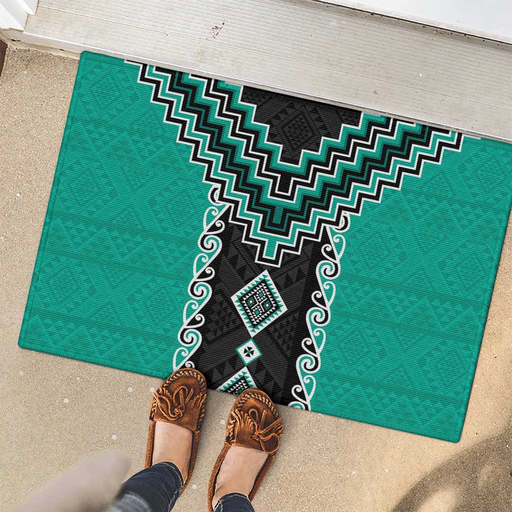 Teal Niho Taniwha Mix Poutama Rubber Doormat Unique Taniko Aotearoa LT01 - Polynesian Pride