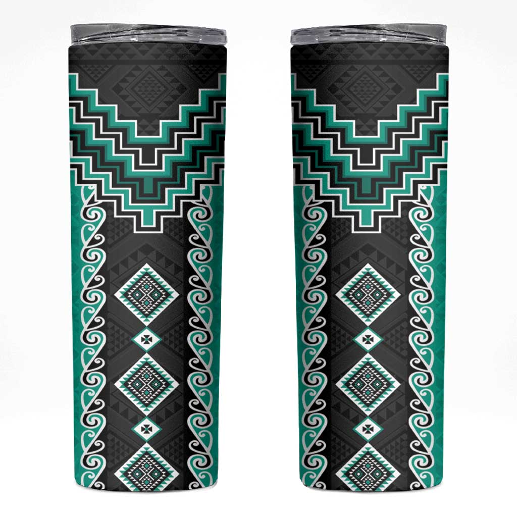 Teal Niho Taniwha Mix Poutama Skinny Tumbler Unique Taniko Aotearoa