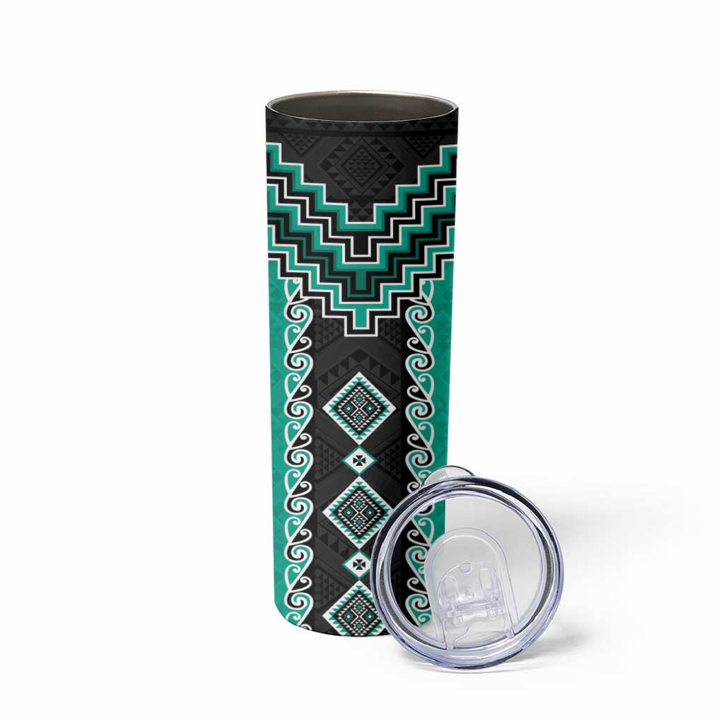 Teal Niho Taniwha Mix Poutama Skinny Tumbler Unique Taniko Aotearoa
