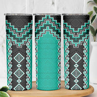 Teal Niho Taniwha Mix Poutama Skinny Tumbler Unique Taniko Aotearoa